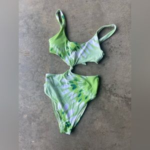 Aerie green tie dye cut out One Piece Swimsuit Med